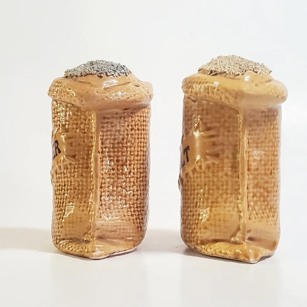 Salt & Pepper Vintage Ceramic Burlap Sack Shaker Set by 